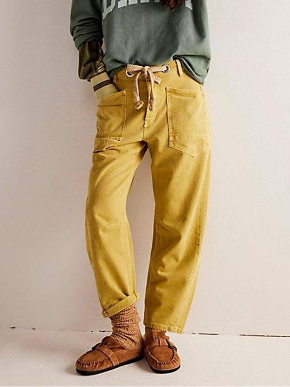 Free People We The Free Moxie Pull-On Barrel Jeans - Citrine Dreams - NWT